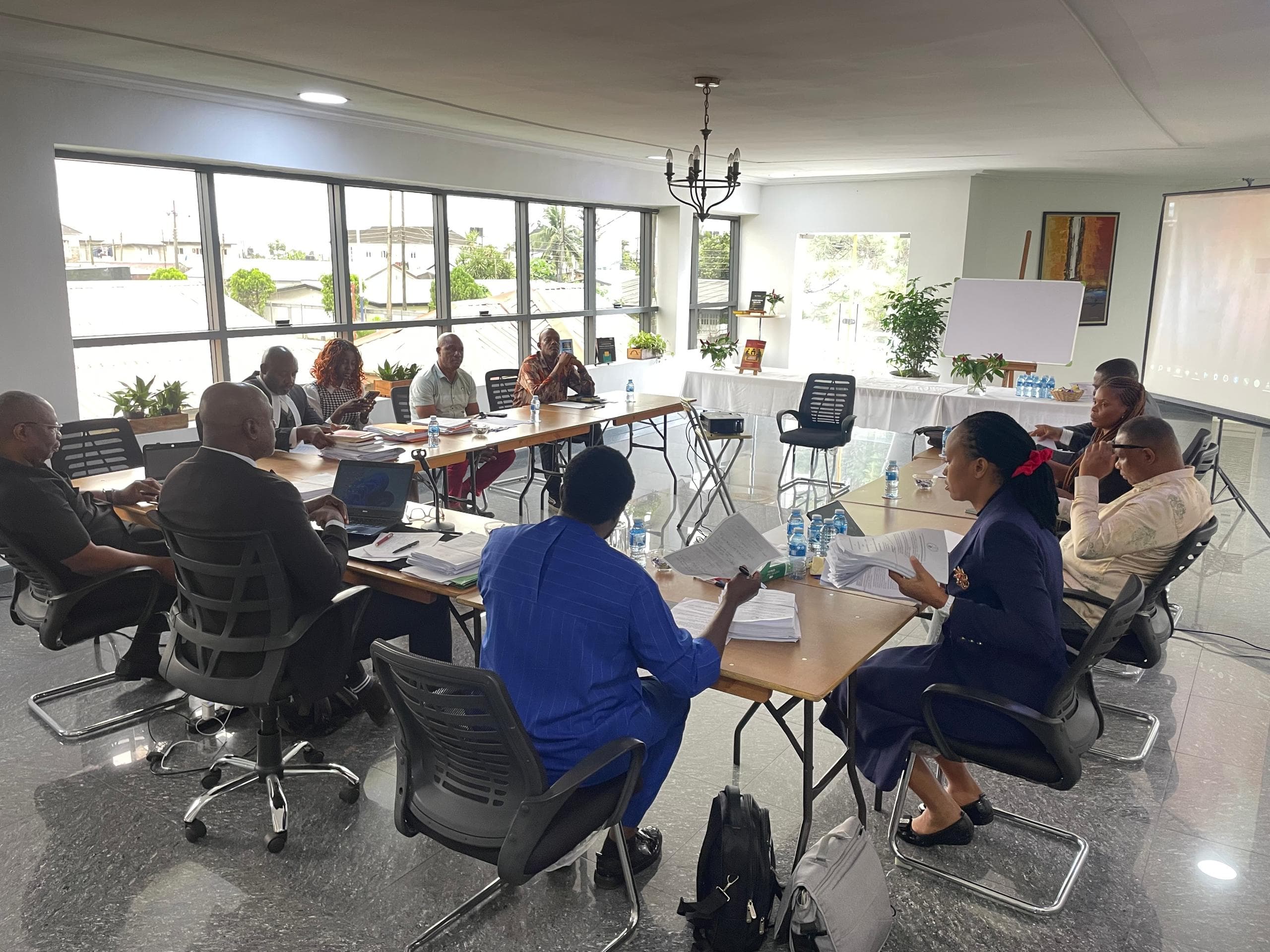Active commercial mediation hearing convened at Praeclarus ADR Center Port Harcourt with dispute parties, counsel, and neutrals